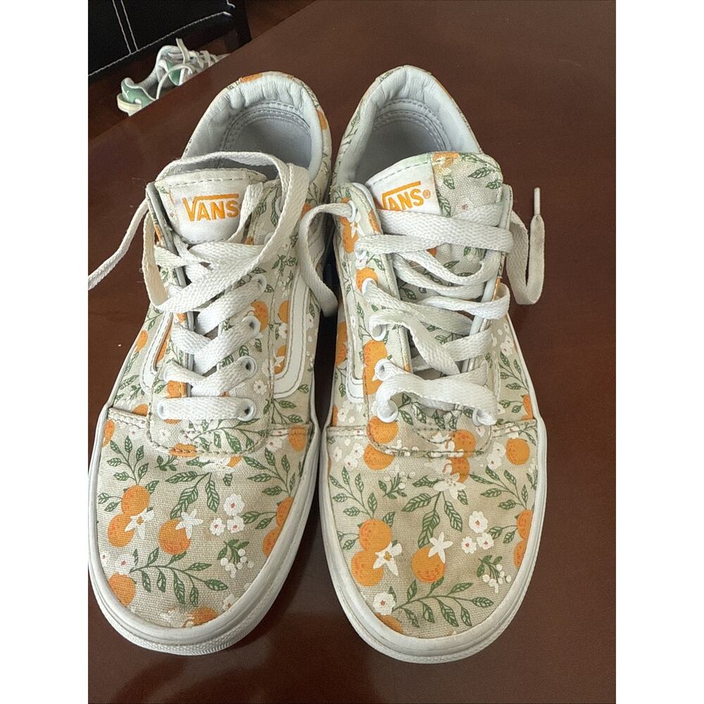 Vans Old Skool Orange Blossom Youth Girls Size 4 Sneakers Shoes